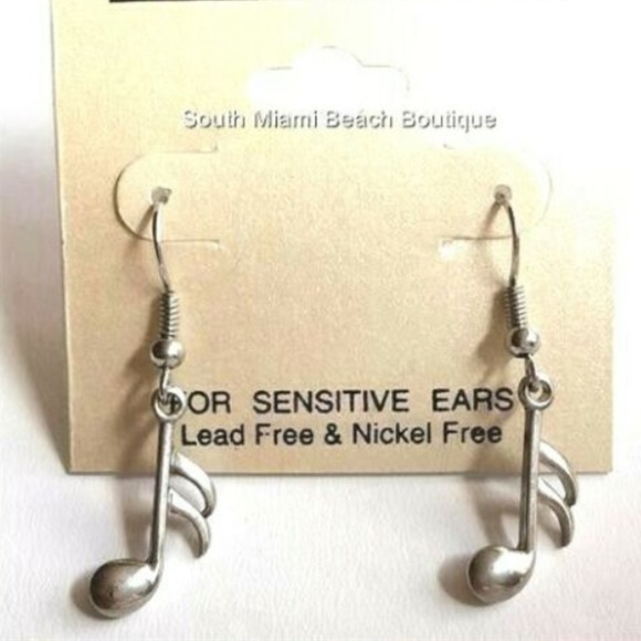Silver Music Note Earrings Hypoallergenic Singer - Picture 4 of 8